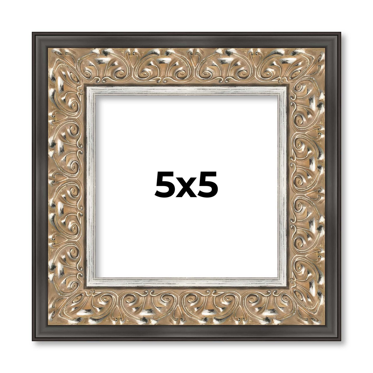 Square Ornate Silver Picture Frame - UV Acrylic, Foam Board Backing, Hanging Hardware
